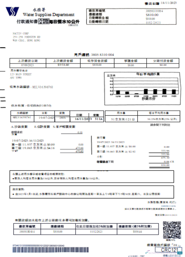 Download Water Supplies Department utility business bill SCR Photoshop template